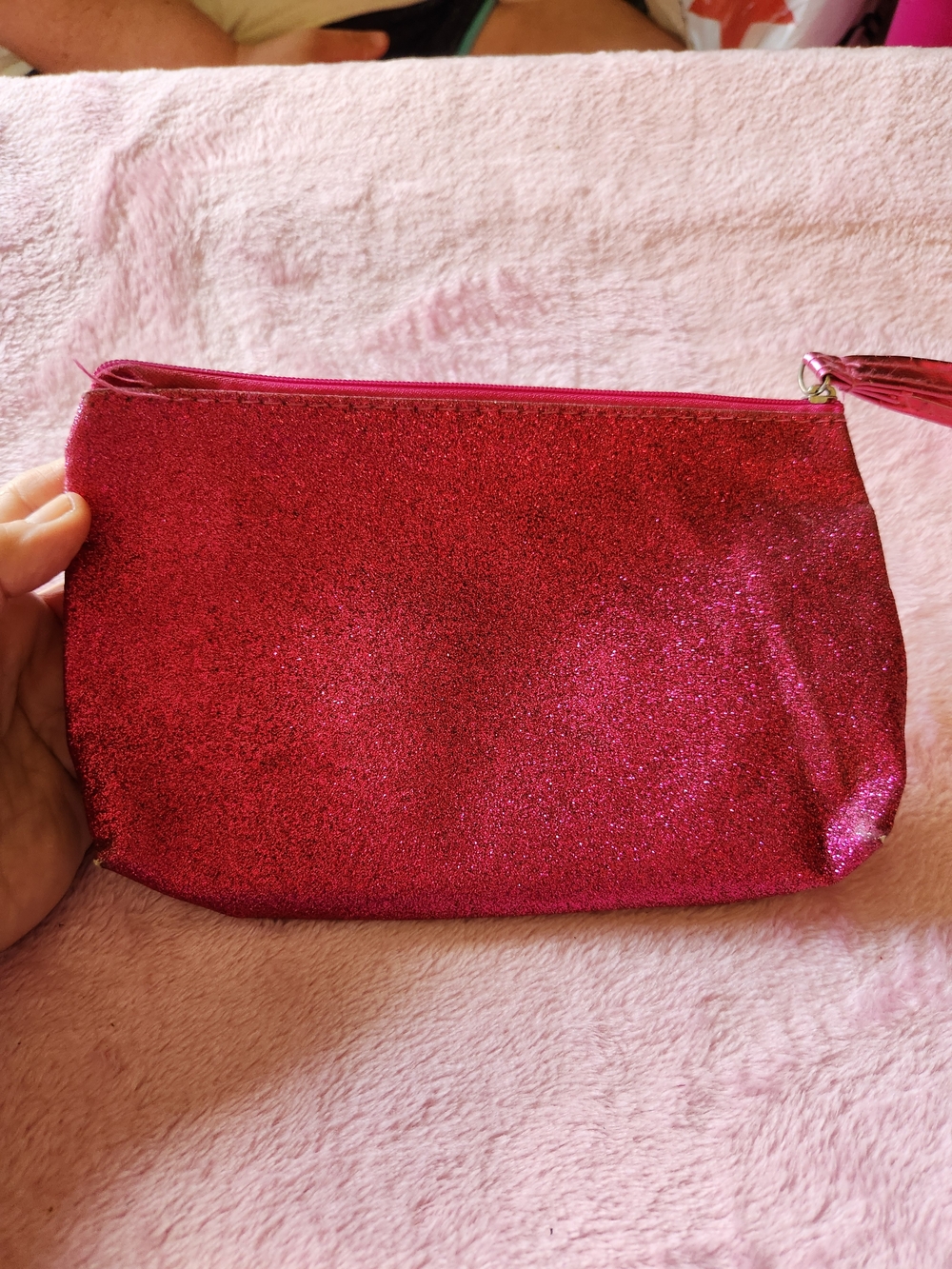 Sparkling Hot Pink Glitter Cosmetic Pouch with Top Zip